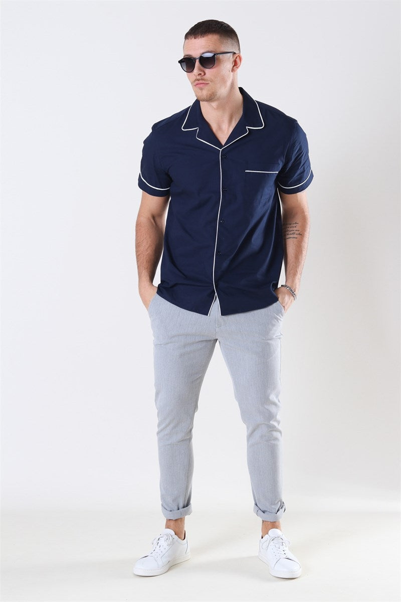 Navy Cuban Collar Shirt